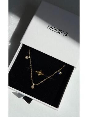 Meideya Jewelry Delicate Gold Chain Necklace with Clear Crystal Drops
